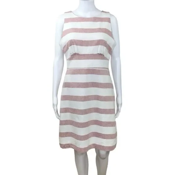 J.Crew Factory Pink White Striped Cotton Linen Sleeveless Sheath Dress Size 8 - Picture 2 of 10